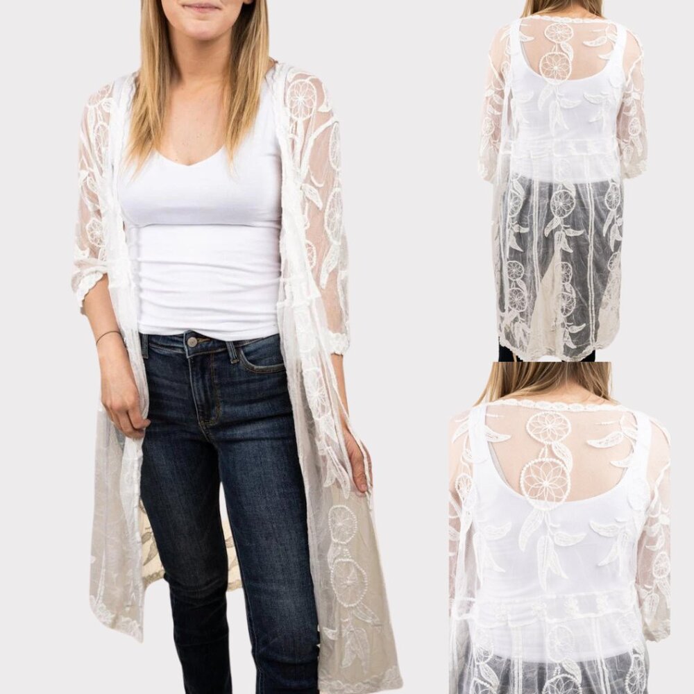 LIB Ivory Lace Duster Kimono Western Dreamcatcher One Size NWT